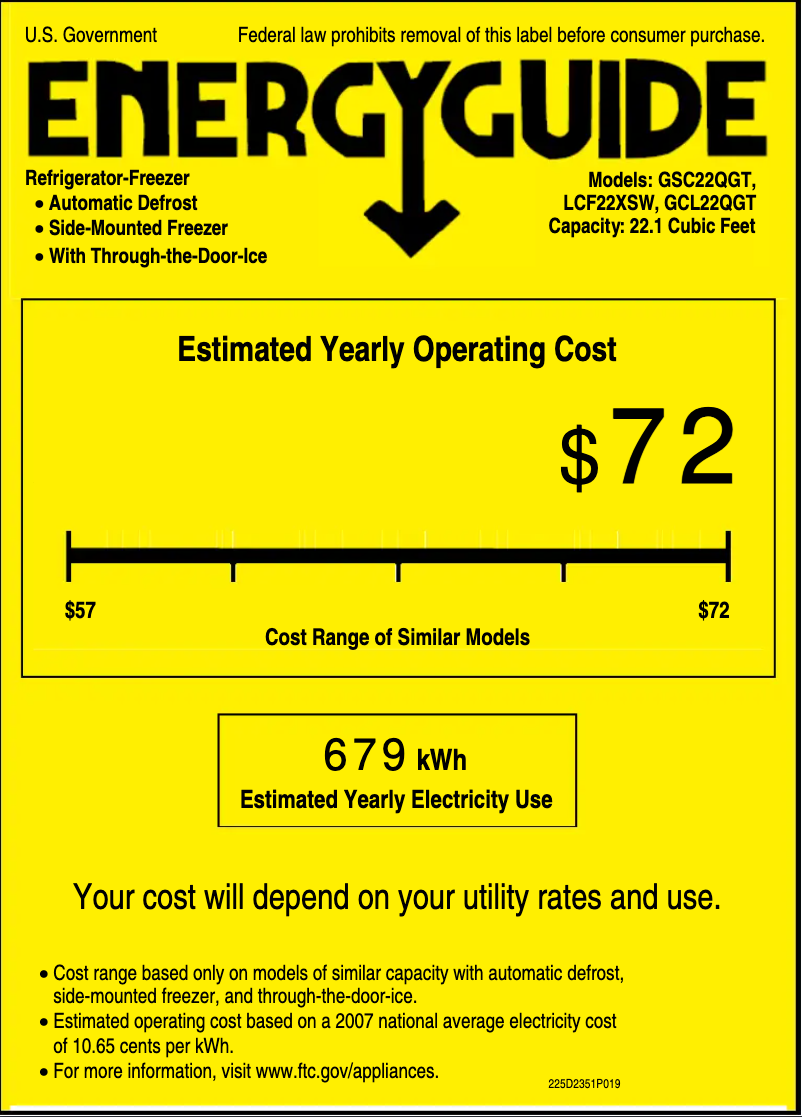 Page 1 de la notice Label énergétique GE GSC22QGTWW
