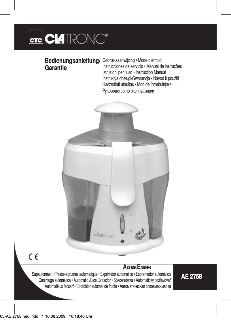 Page 1 de la notice Manuel utilisateur Clatronic AE 2758