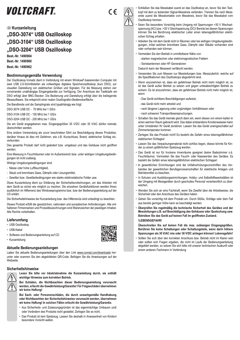 Page 1 de la notice Manuel utilisateur Voltcraft DSO-3204