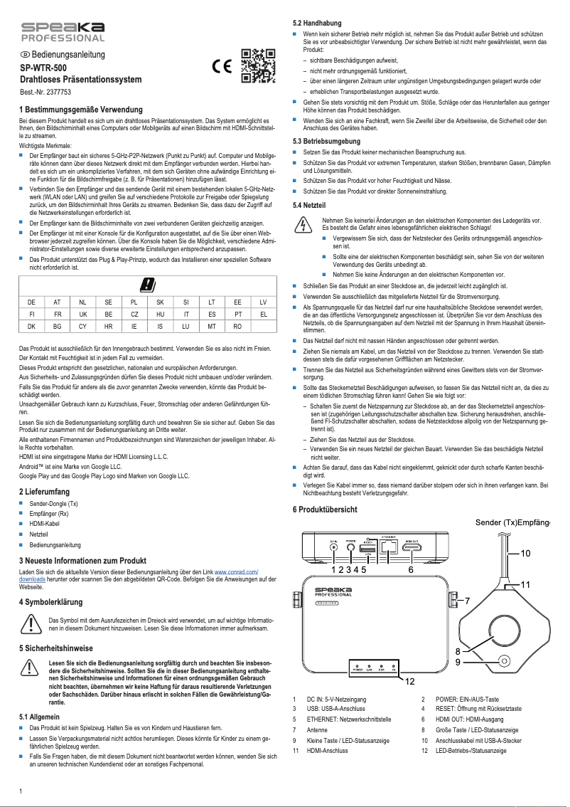 Page 1 de la notice Manuel utilisateur Speaka SP-WTR-500
