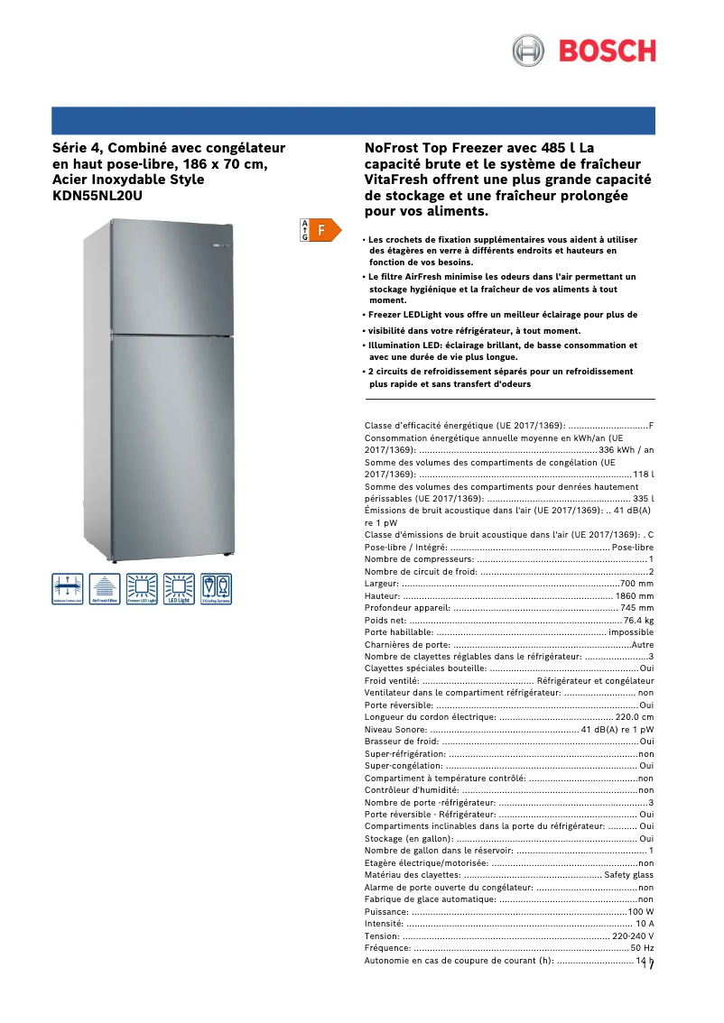 Page n°1 - Manuel utilisateur Bosch KDN55NL20U