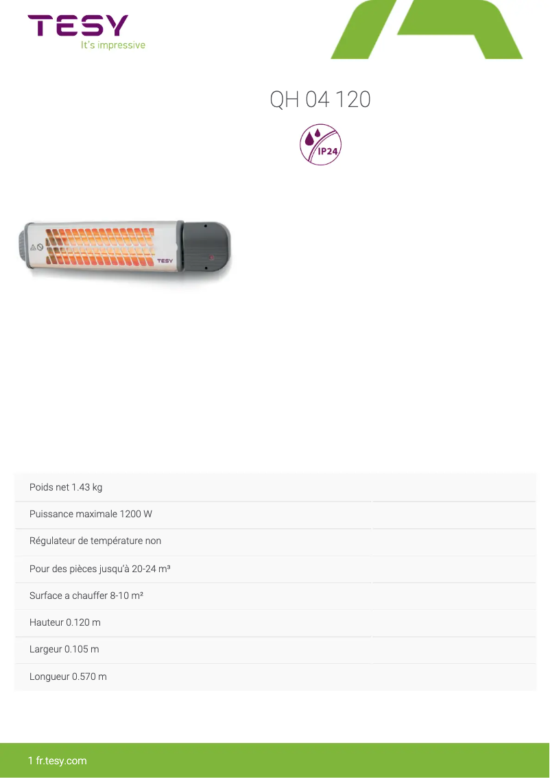 Page 1 de la notice Manuel utilisateur Tesy QH 04 120