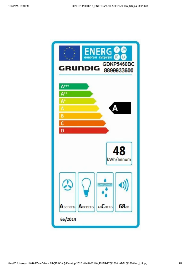 Page n°1 - Label énergétique Grundig GDKP5460BC