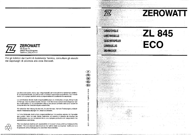 Page 1 de la notice Manuel utilisateur Zerowatt ZL 845 ECO
