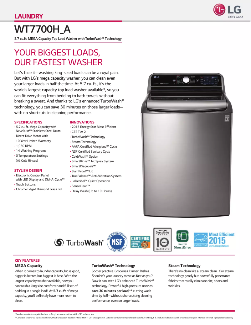 Image de la première page du manuel de l'appareil TurboWash WT7700HA