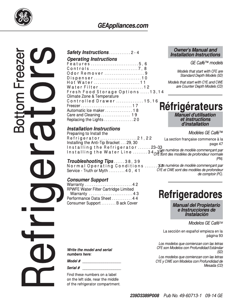 Page 1 de la notice Mode d'emploi GE Café CFE28TSHSS