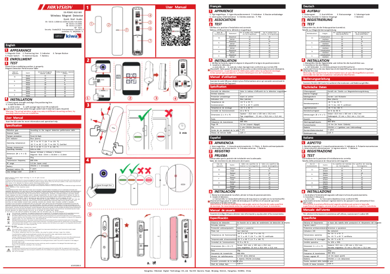 Page n°1 - Guide de démarrage rapide Hikvision DS-PDMC-EG2-WE