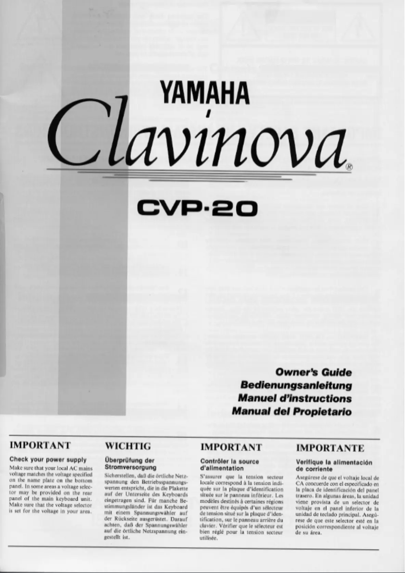 Page 1 de la notice Manuel utilisateur Yamaha Clavinova CVP-20