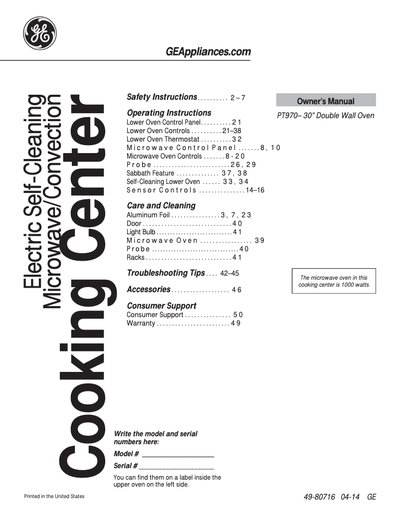 Image de la première page du manuel de l'appareil Profile PT970DRWW