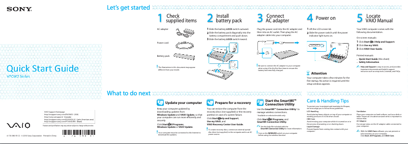 Image de la première page du manuel de l'appareil Vaio VPCW212
