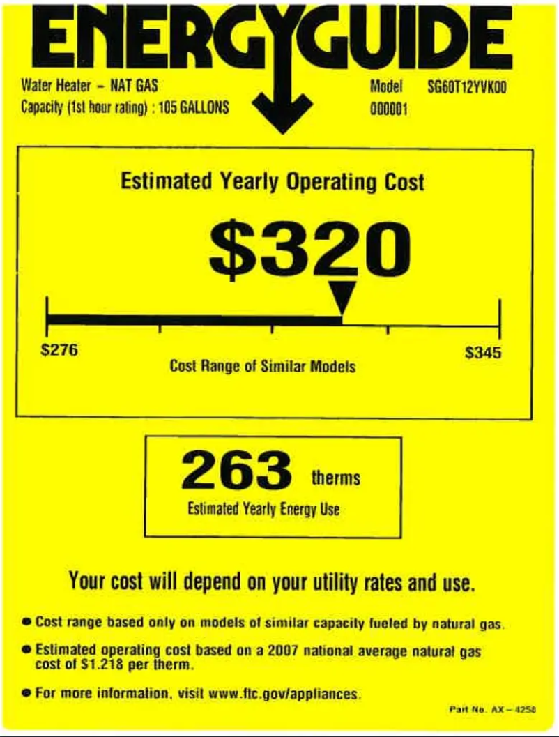 Page 1 de la notice Label énergétique GE SG60T12YVK