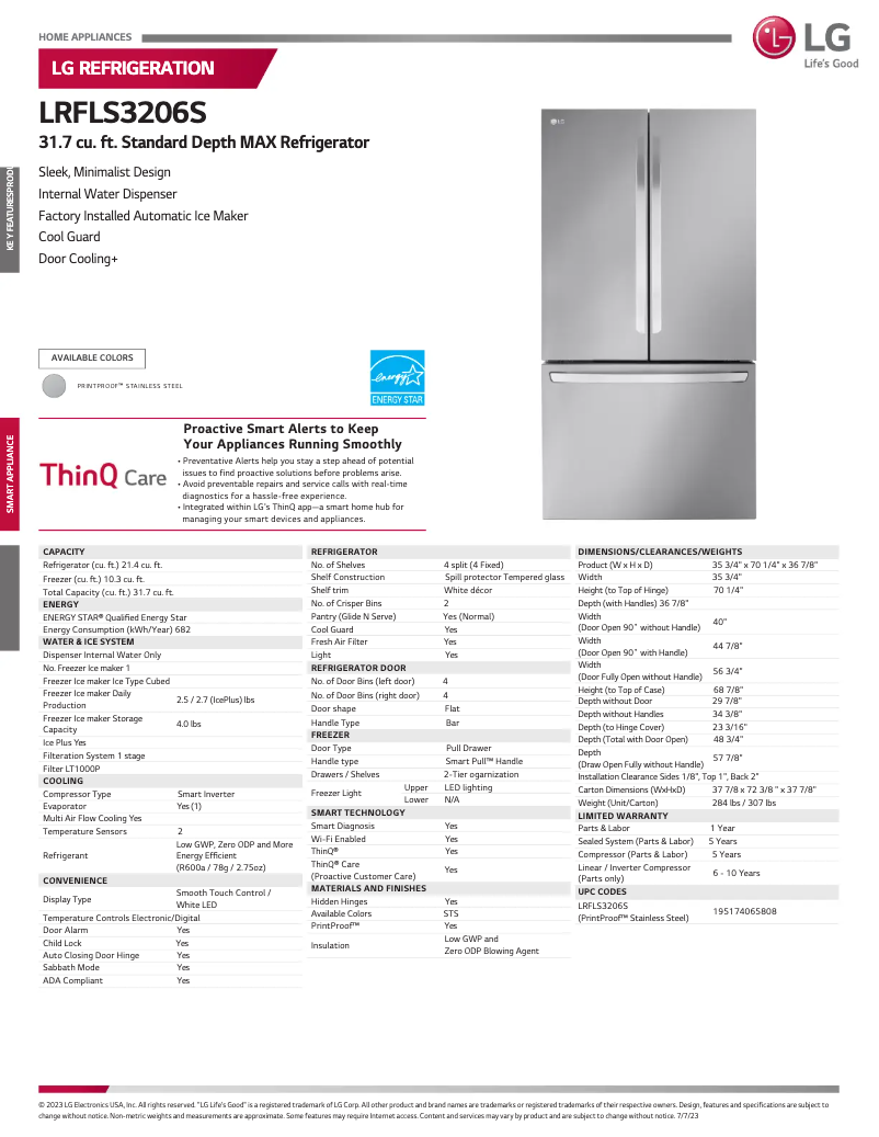 Image de la première page du manuel de l'appareil LRFLS3206S