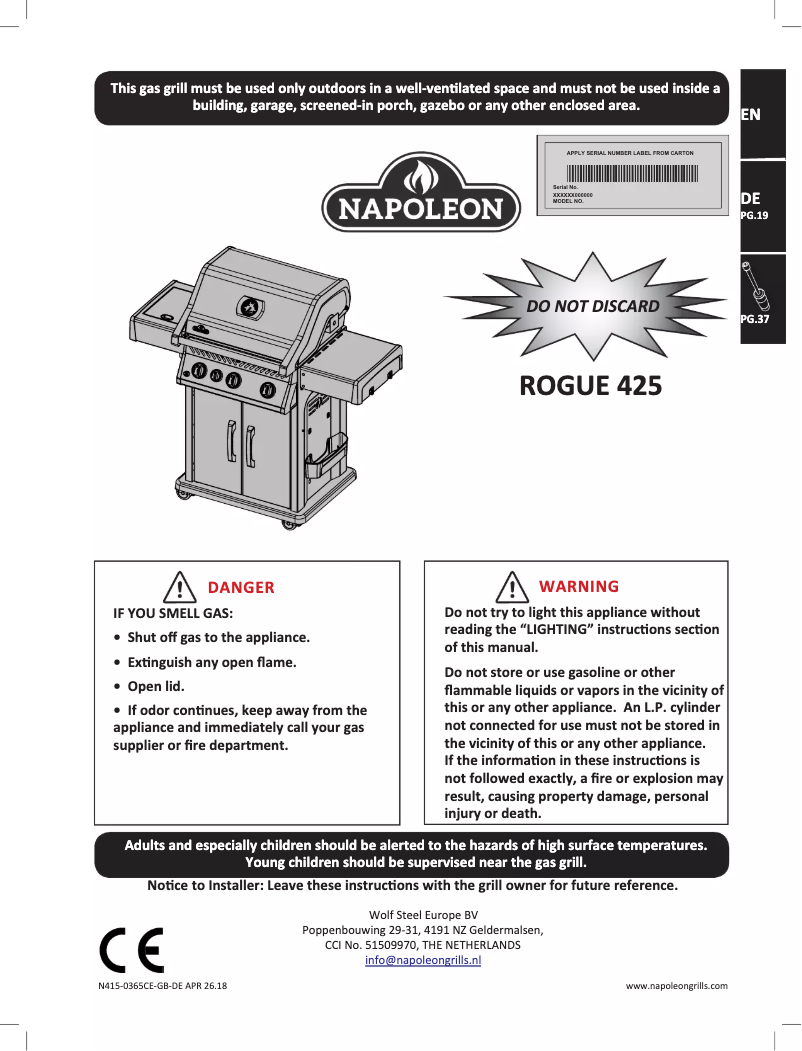 Page n°1 - Manuel utilisateur Napoleon Rogue 425-3