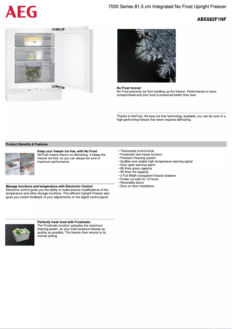 Page 1 de la notice Fiche technique AEG ABE682F1NF