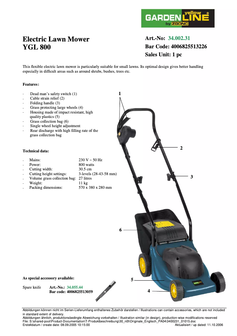 Image de la première page du manuel de l'appareil YGL 800