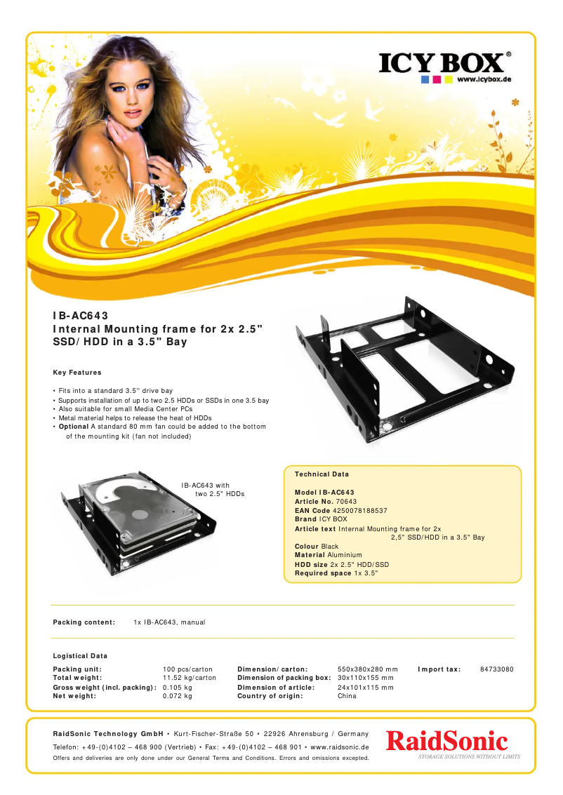 Page 1 de la notice Fiche technique Icy Box IB-AC643