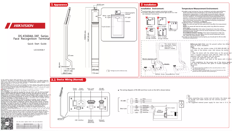Page 1 de la notice Guide de démarrage rapide Hikvision DS-K5604A-3XF