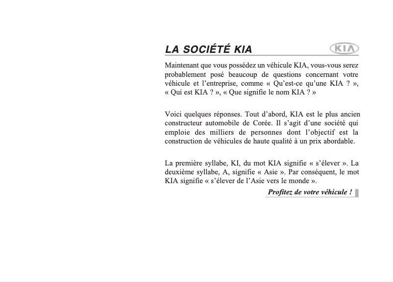 Page 1 de la notice Manuel utilisateur Kia Picanto (2010)