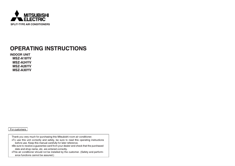 Page n°1 - Manuel utilisateur Mitsubishi MSZ-A24YV