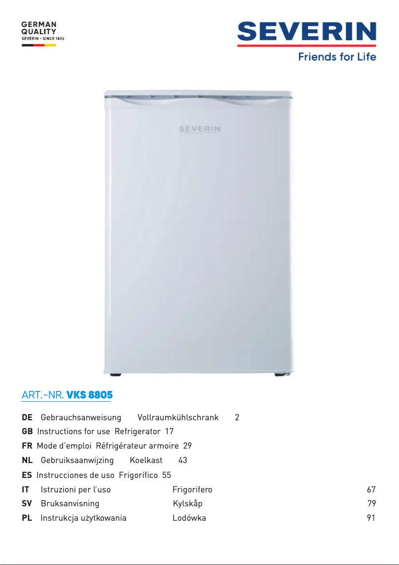 Page 1 de la notice Manuel utilisateur Severin VKS 8805