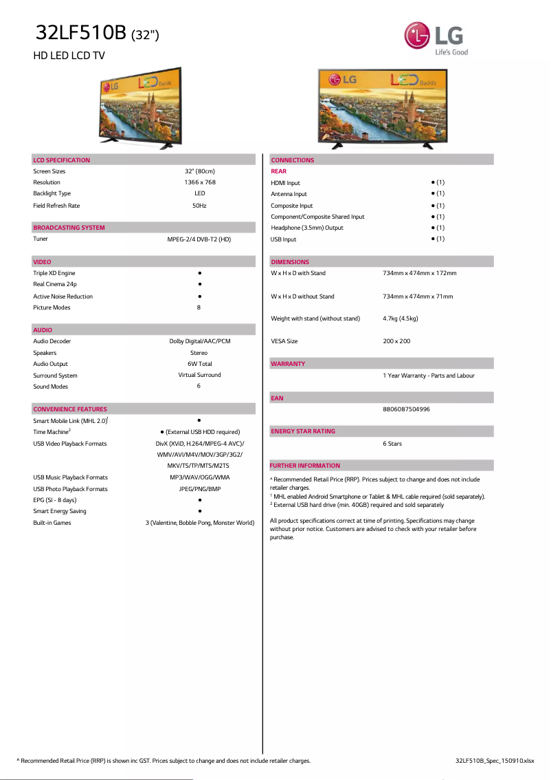 Imagen de la primera página del manual del dispositivo 32LF510B