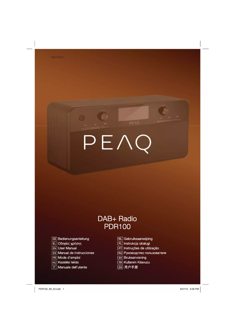 Page n°1 - Manuel utilisateur PEAQ DAB+ Radio PDR100