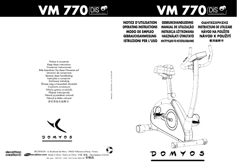 Page n°1 - Manuel utilisateur Domyos VM 770