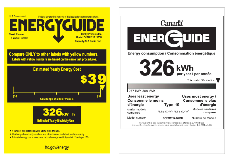 Page 1 de la notice Label énergétique Danby DCFM171A1WDB