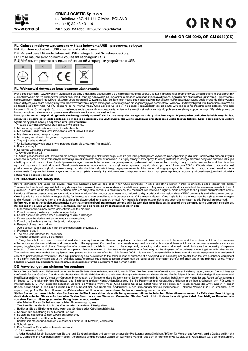 Page 1 de la notice Manuel utilisateur ORNO OR-GM-9042