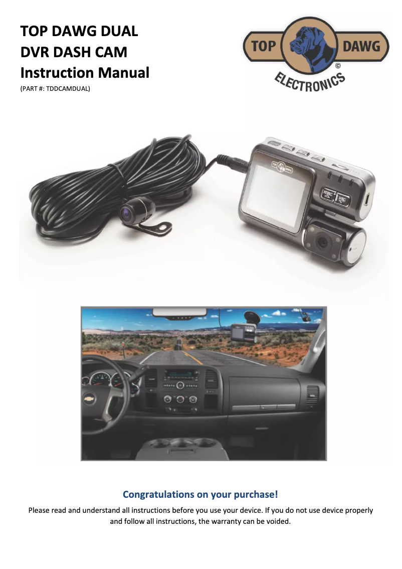 Image de la première page du manuel de l'appareil Dual DVR Dash cam