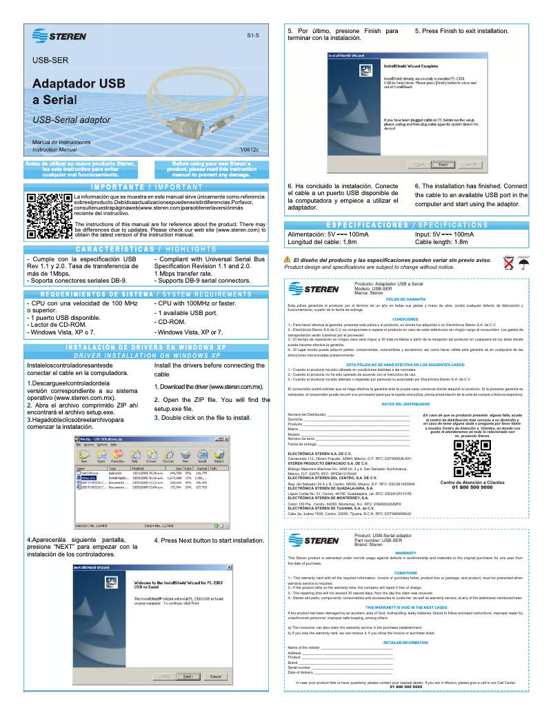 Page n°1 - Manuel utilisateur Steren USB-SER
