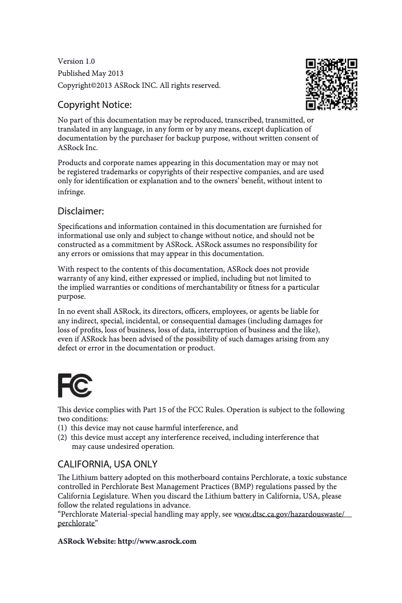 Page 1 de la notice Manuel utilisateur Asrock Z87iCafe4