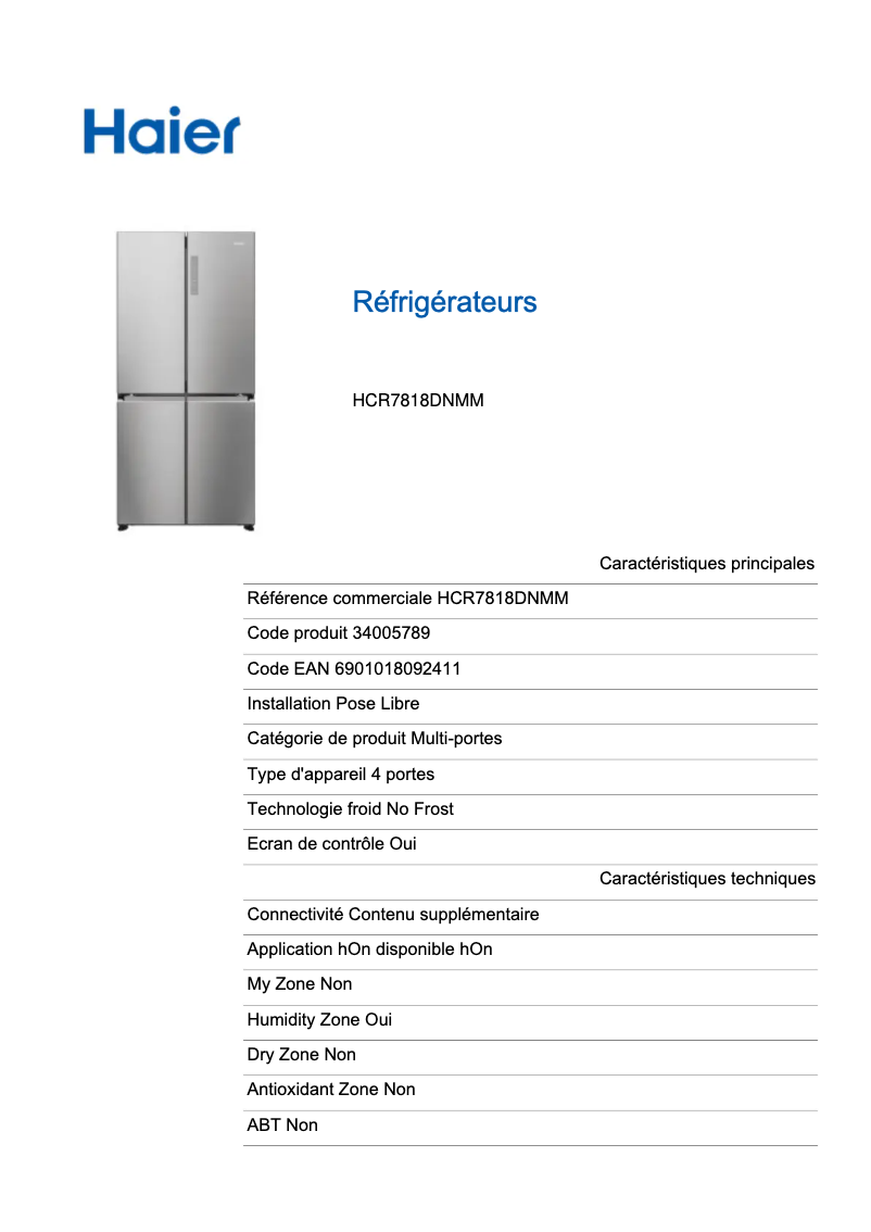 Image de la première page du manuel de l'appareil HCR7818DWPT