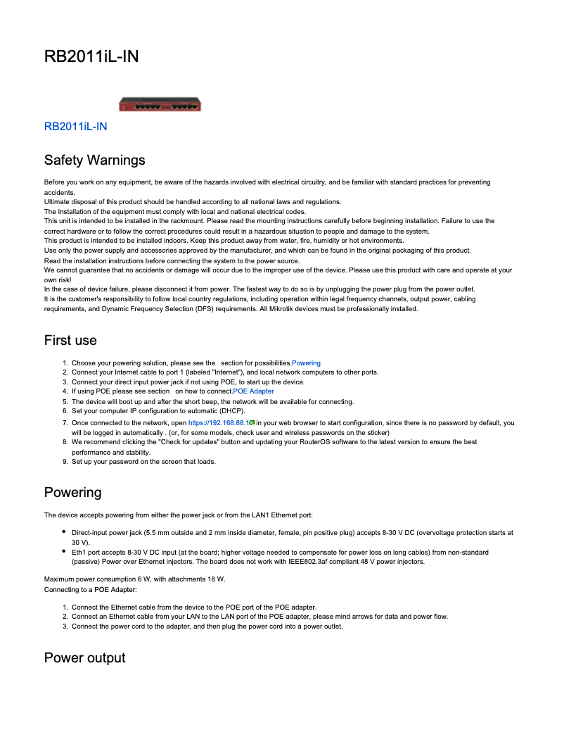 Page n°1 - Manuel utilisateur Mikrotik RB2011iL-IN