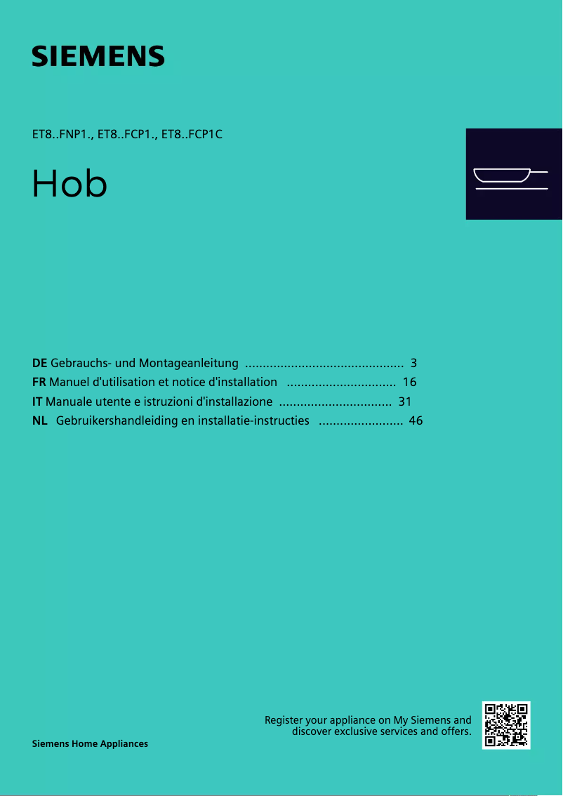 Page 1 de la notice Guide d'installation Siemens ET801FCP1D