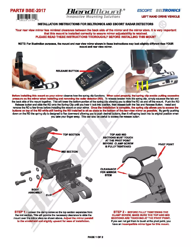 Page 1 de la notice Manuel utilisateur BlendMount BBE-2017
