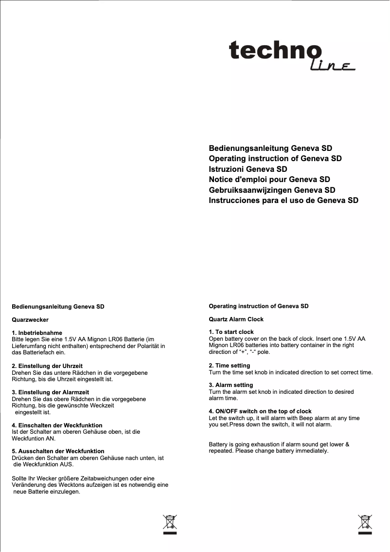 Page n°1 - Manuel utilisateur Techno Line Geneva SD