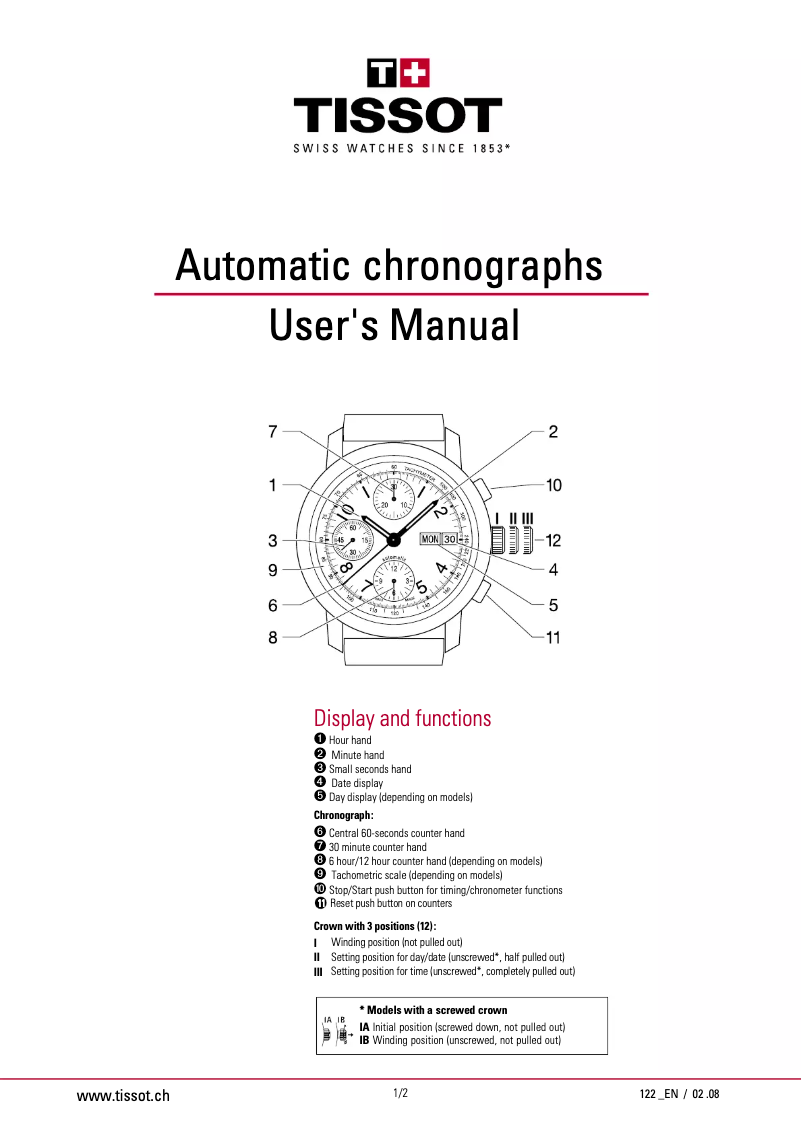 Page n°1 - Manuel utilisateur Tissot Couturier Chrono