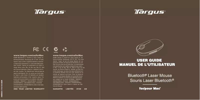 Page 1 de la notice Manuel utilisateur Targus AMB08CA