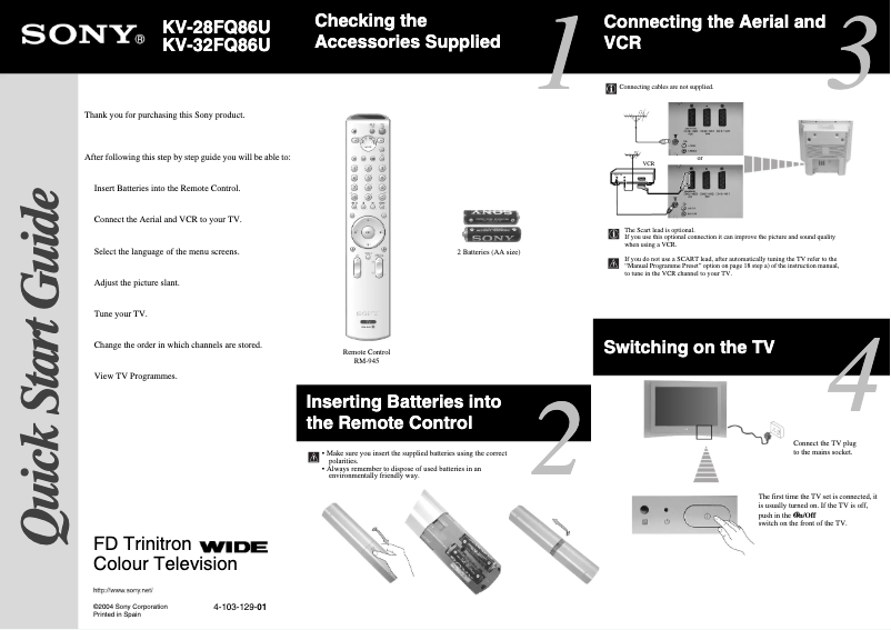 Page 1 de la notice Guide d'installation Sony KV-28FQ86