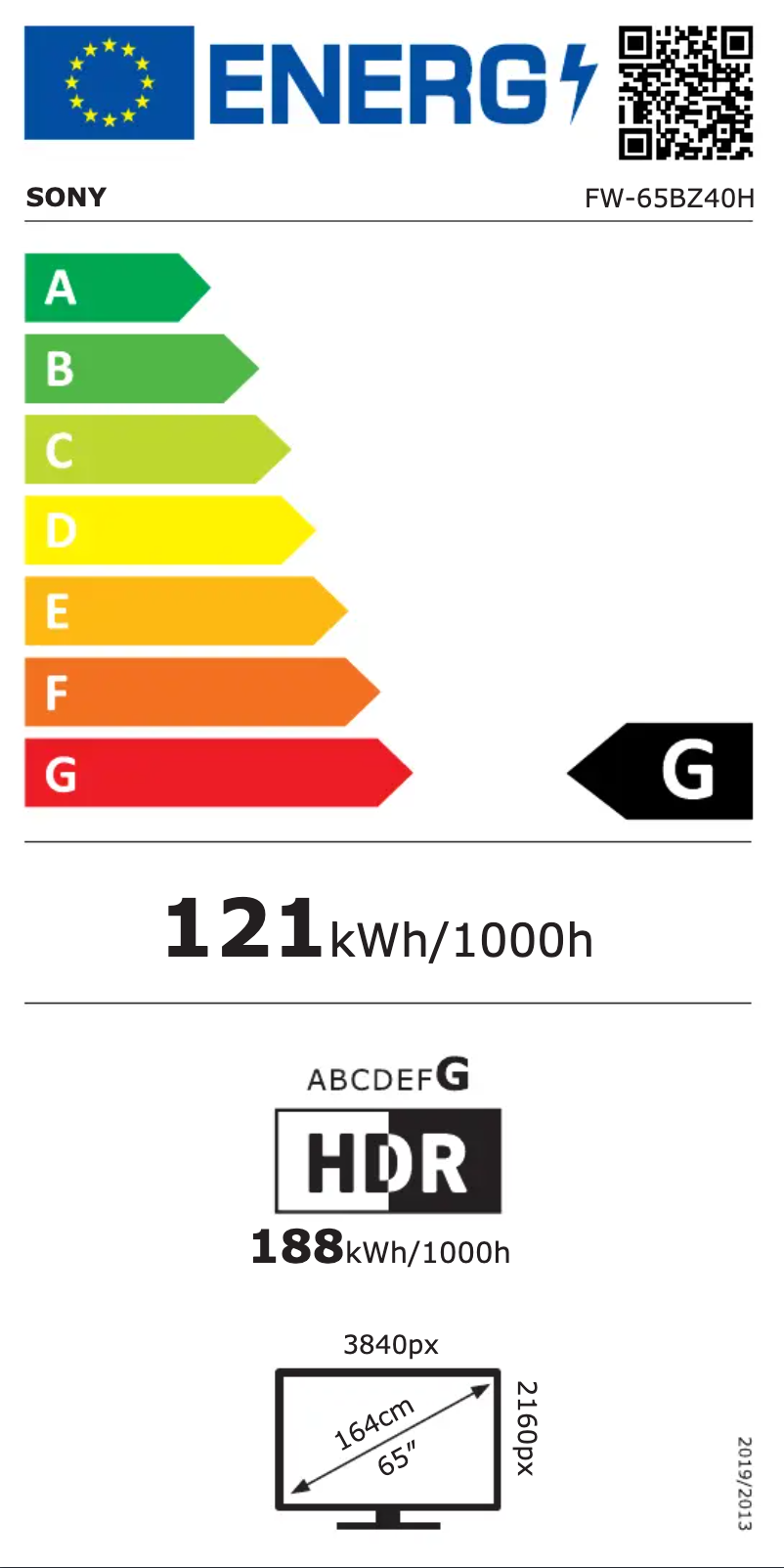 Page n°1 - Label énergétique Sony FW-65BZ40H