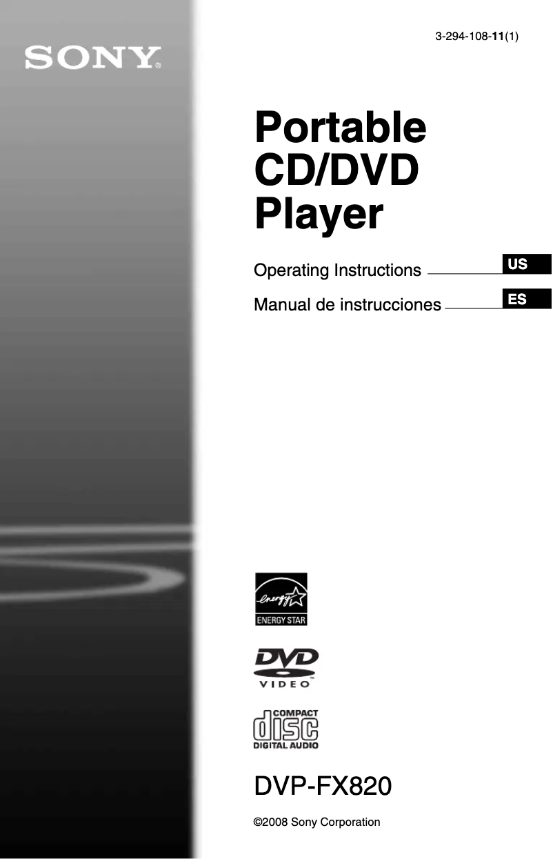 Page 1 de la notice Manuel utilisateur Sony DVP-FX820