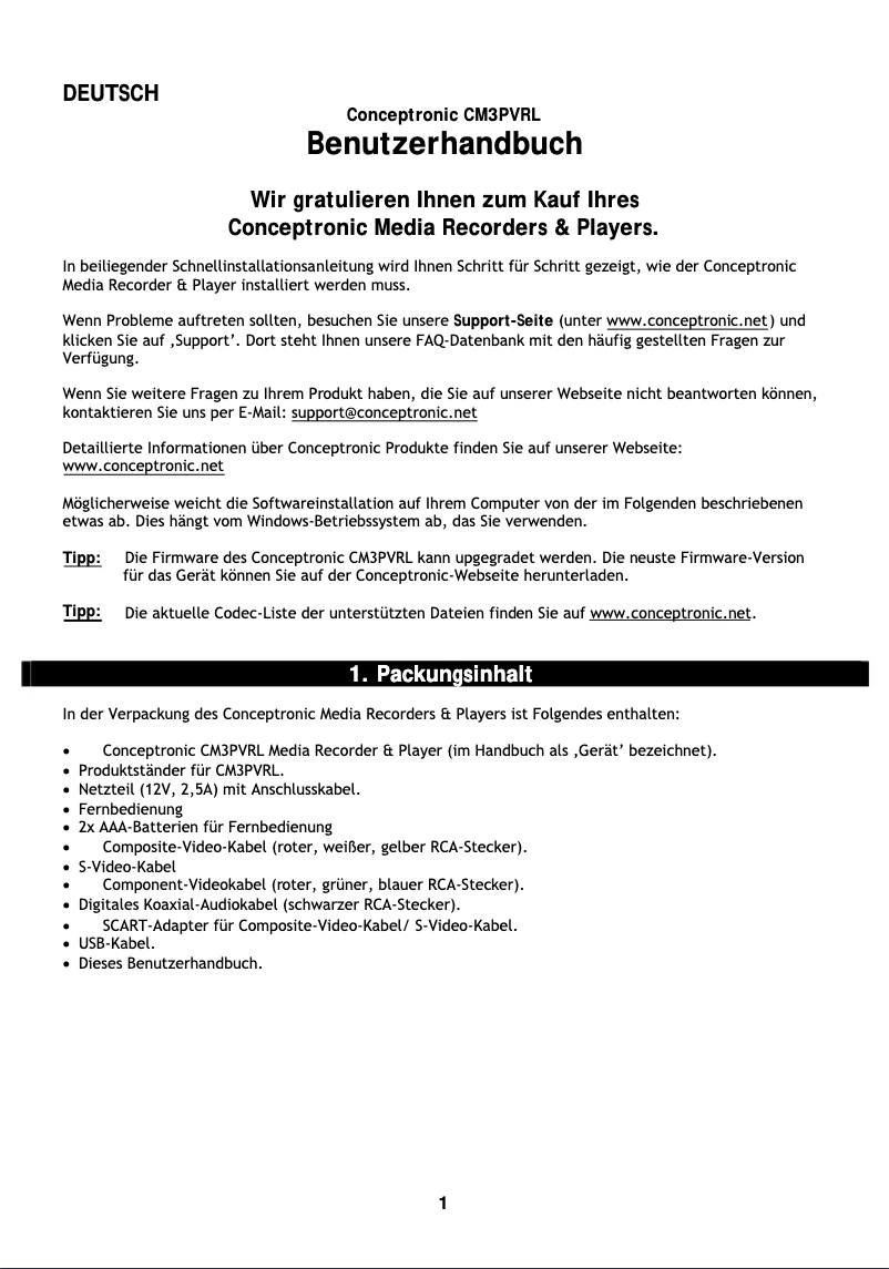 Page n°1 - Manuel utilisateur Conceptronic CM3PVRL