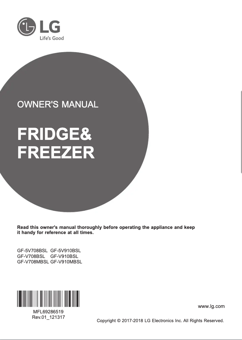 Page 1 de la notice Manuel utilisateur LG GF-V708BSL