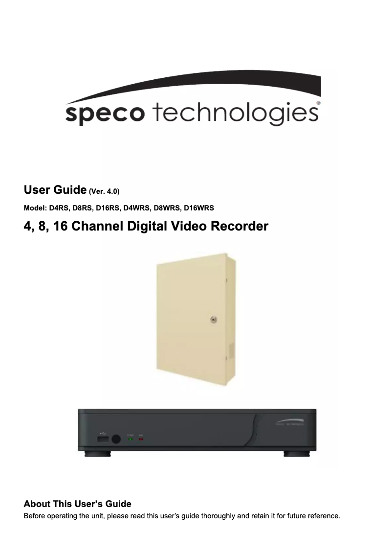 Page n°1 - Manuel utilisateur Speco Technologies D16WRS