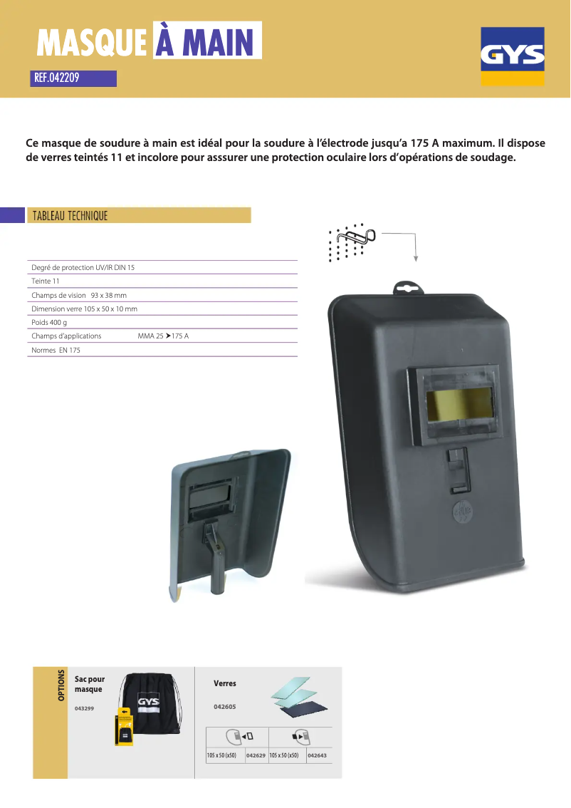 Page 1 of the manual Technical Sheet GYS Hand Mask