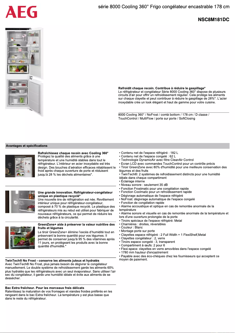Page n°1 - Fiche technique AEG NSC8M181DC