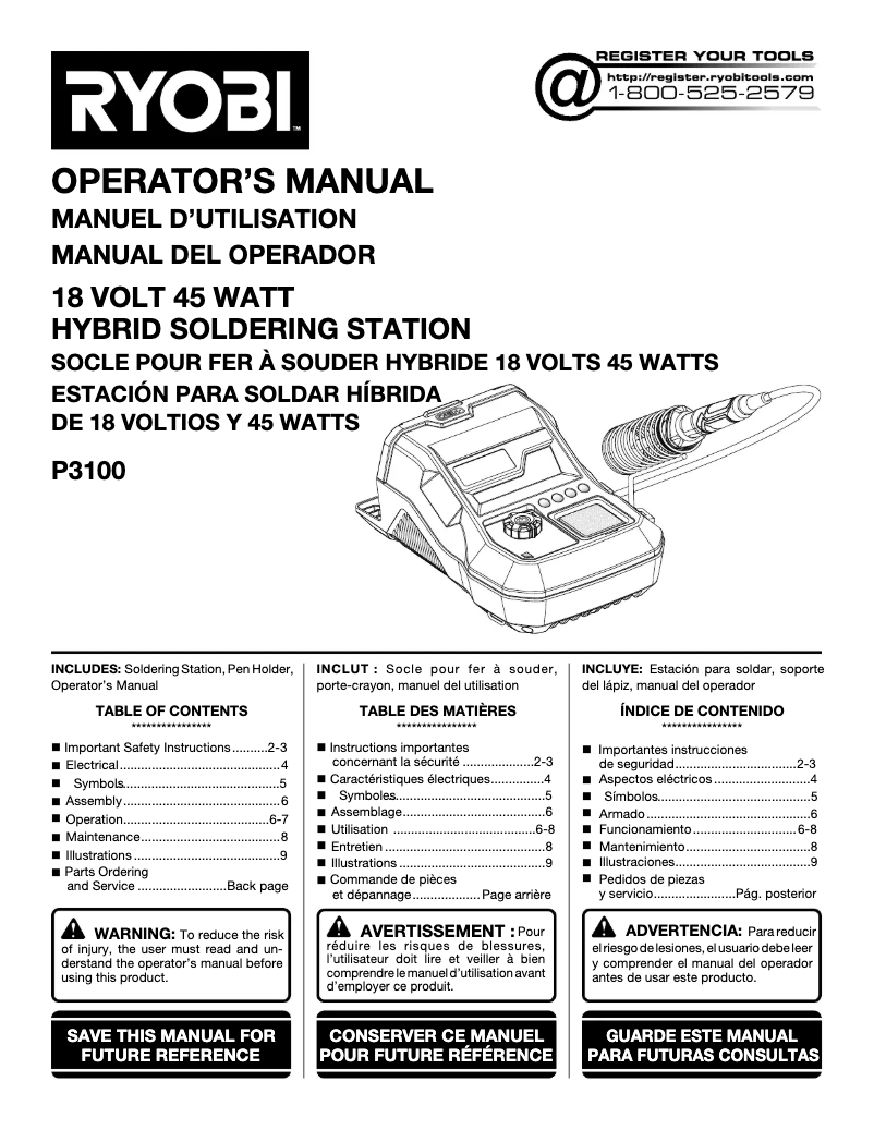 Page n°1 - Manuel utilisateur RYOBI P3100