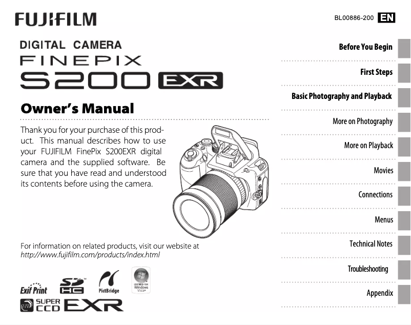 Page n°1 - Manuel utilisateur Fujifilm FinePix S200EXR