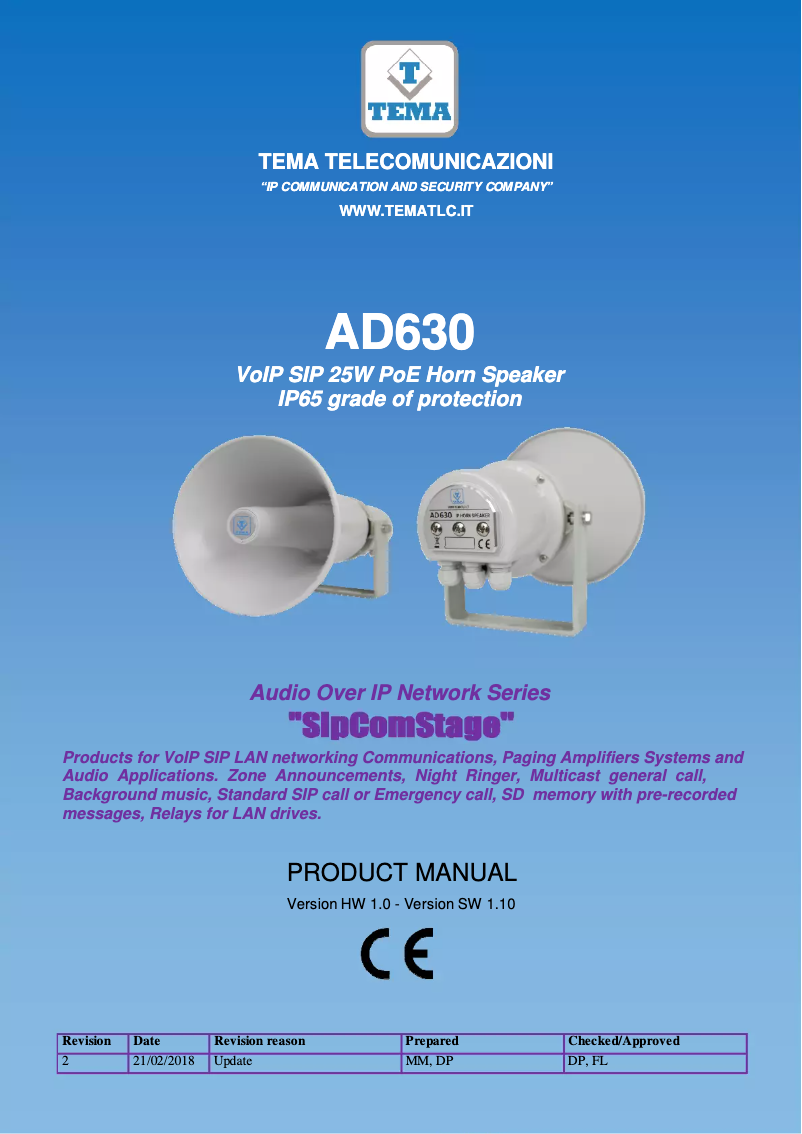 Page n°1 - Manuel utilisateur Tema AD630